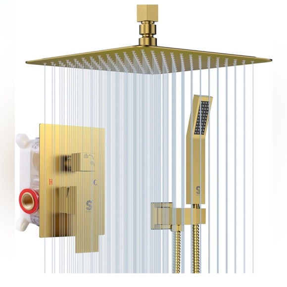 Brushed Gold 12” Ceiling Mounted Shower🚿System Rain🌧️Mixer Shower🚿Combo Set - Picture 1 of 11